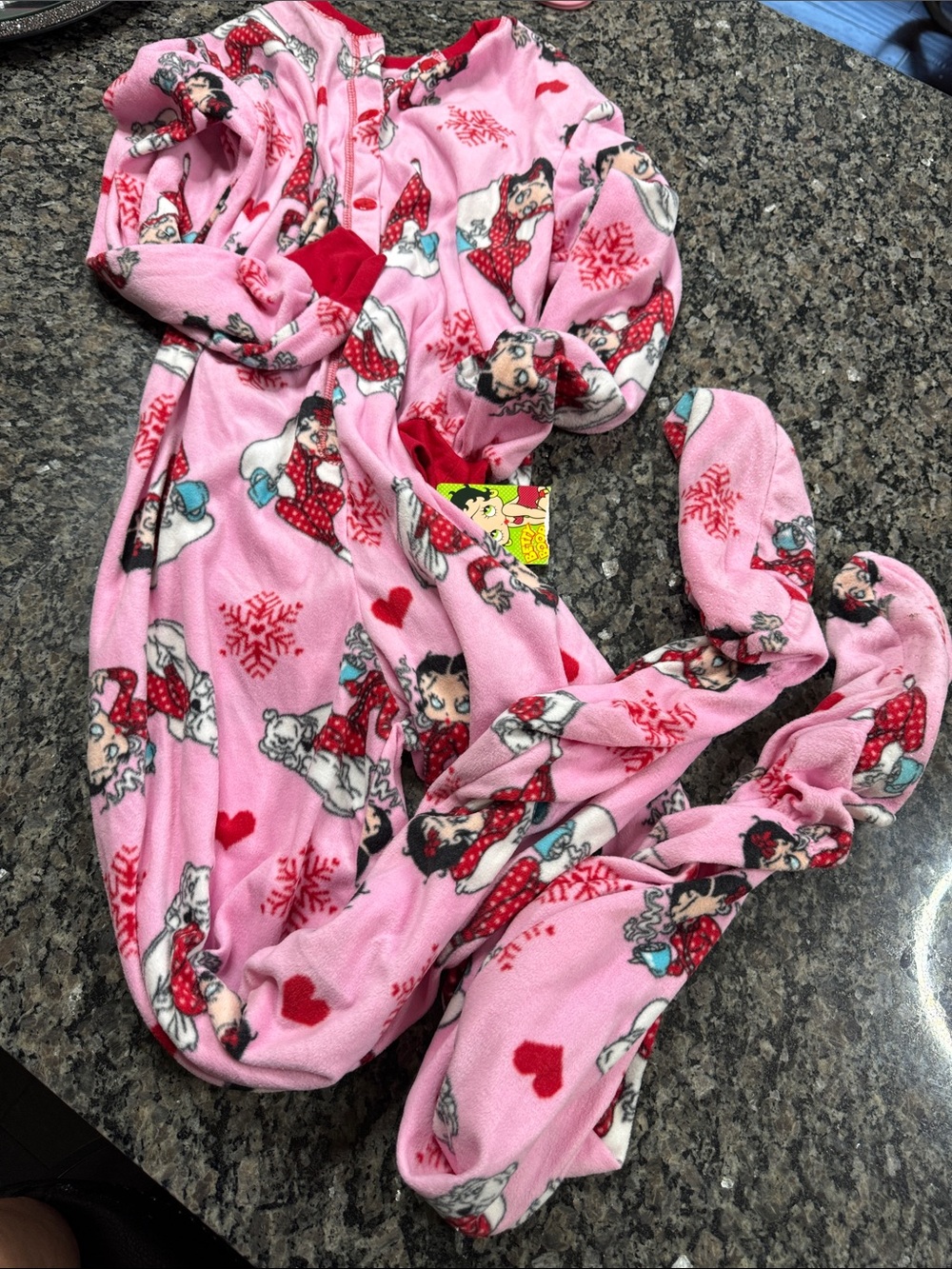 Betty Boop Pink Fleece One-Piece Pajamas with Character Print NWT S